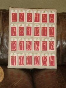 Advent calendar - ornaments will hang from each day and be taken off on given day and put on tree